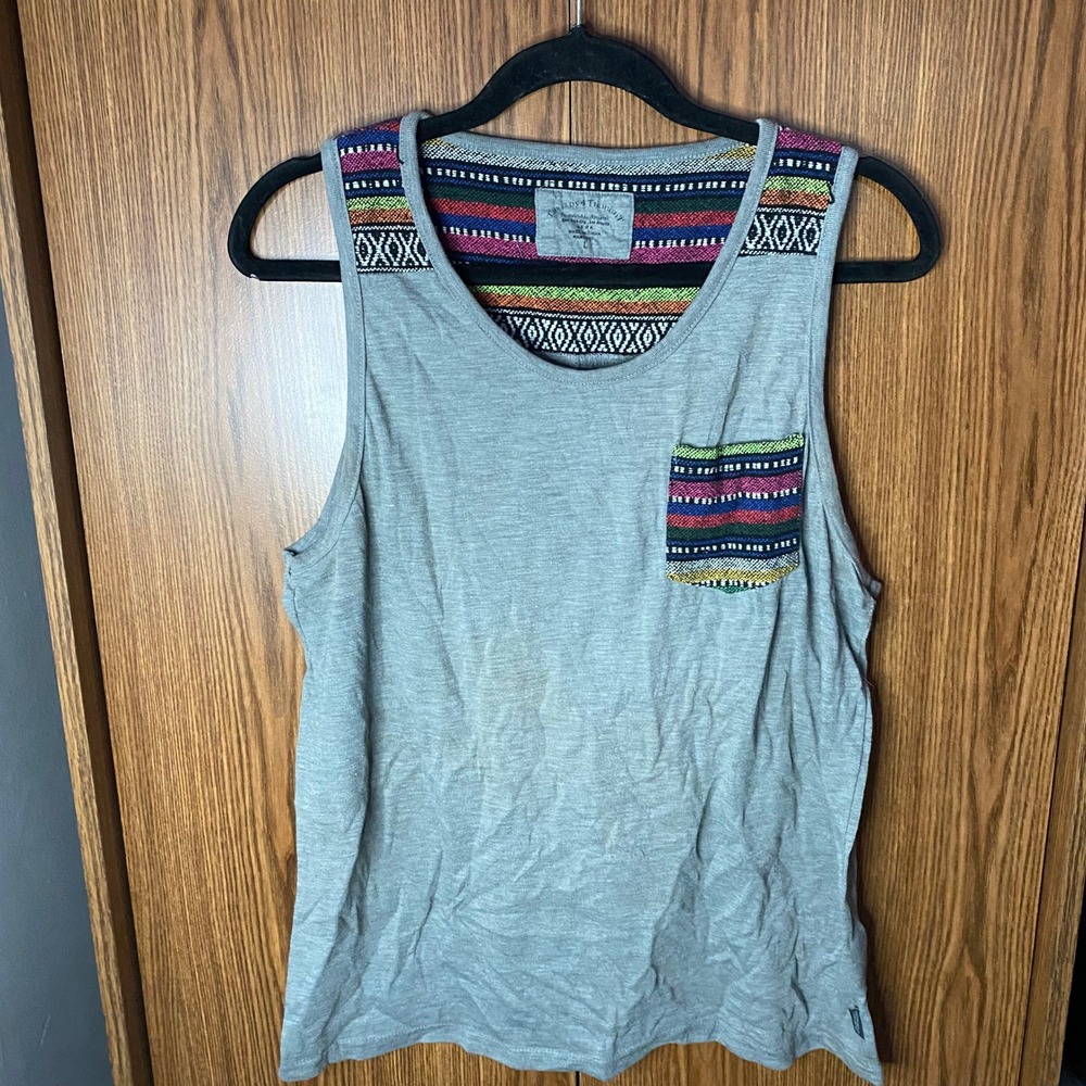 Threads 4 Thought Tank Top Womens L Grey Multi-Color Baja Pocket Sustainable